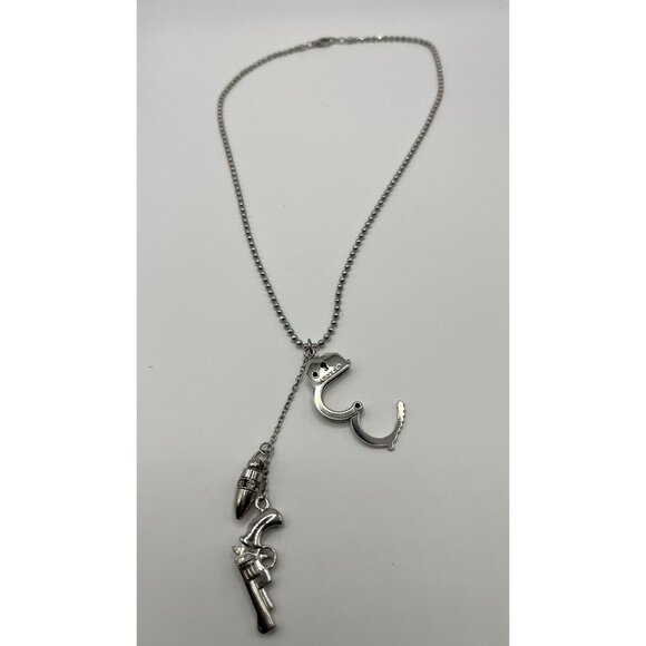 "US Army" Handcuff Bullet Gun Charm Necklace Silver Tone 17" L - Picture 1 of 6